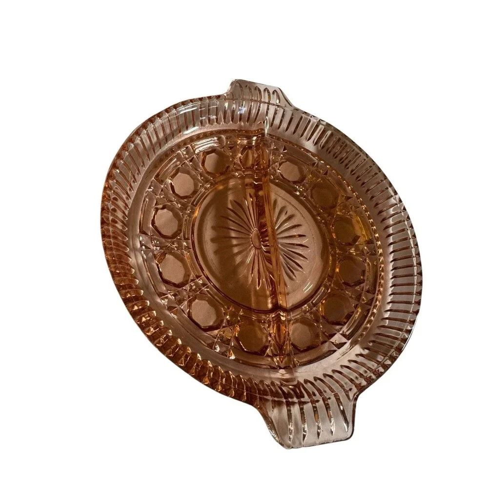 VTG Windsor Pink Depression Glass Divided Nut‎ Trinket Candy Vanity Tray Dish